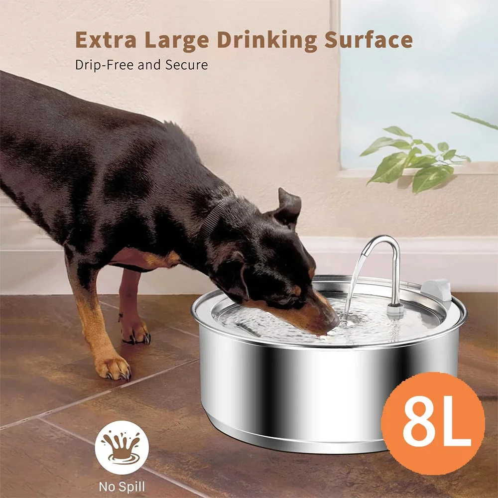 8L/9L Large Stainless Steel Pet Fountain