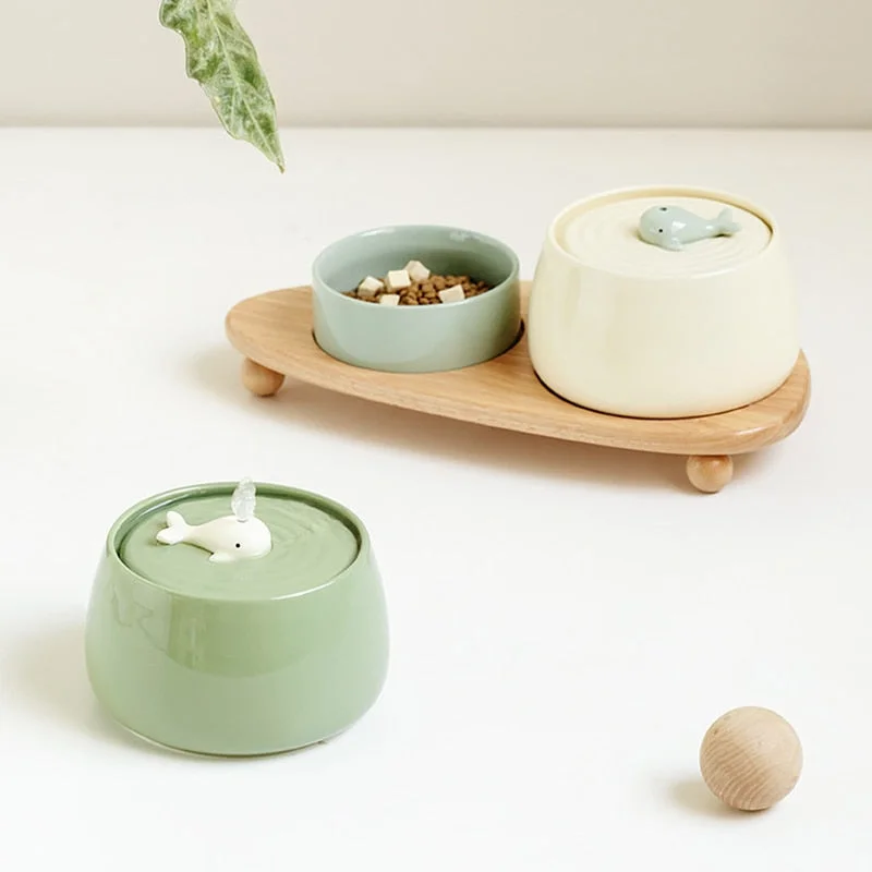 1.3L Cute Ceramic Whale Cat Fountain